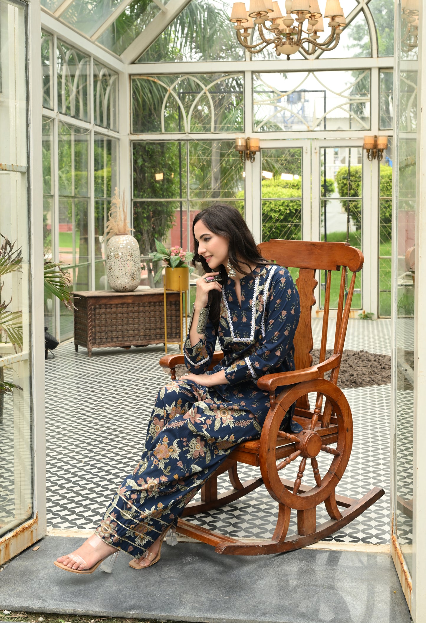 Navy Blossom Cotton Farshi Salwar Co-ord Set