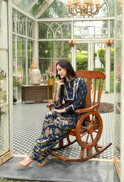 Navy Blossom Cotton Farshi Salwar Co-ord Set