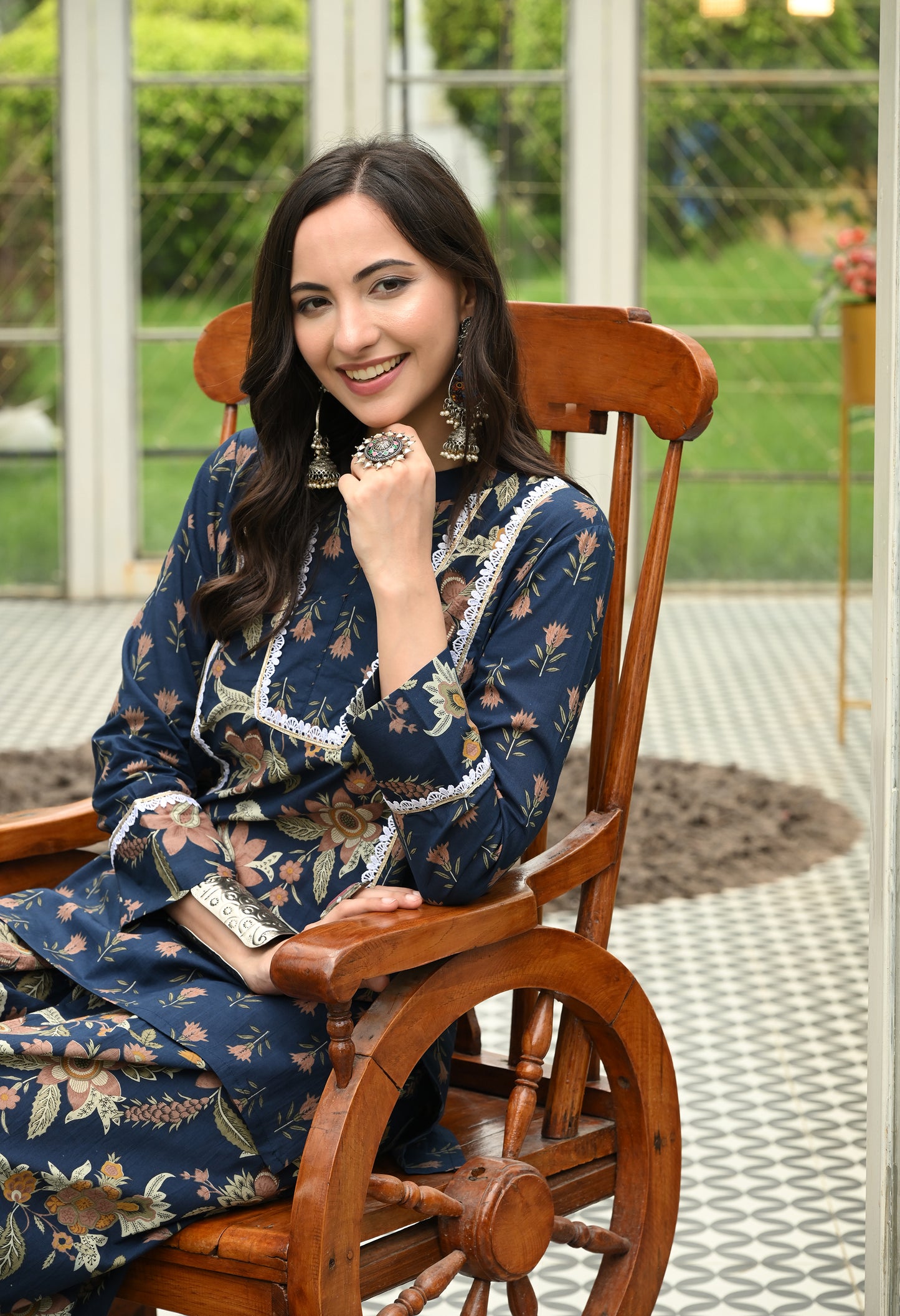 Navy Blossom Cotton Farshi Salwar Co-ord Set