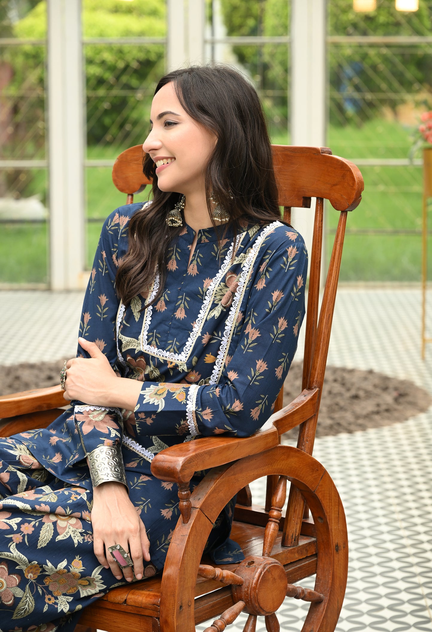 Navy Blossom Cotton Farshi Salwar Co-ord Set