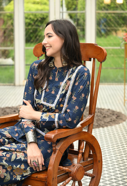 Navy Blossom Cotton Farshi Salwar Co-ord Set