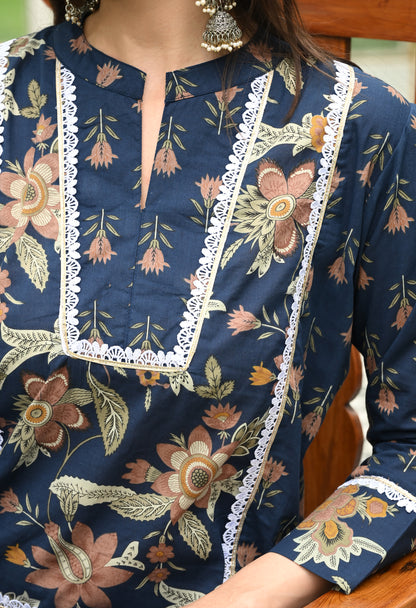 Navy Blossom Cotton Farshi Salwar Co-ord Set