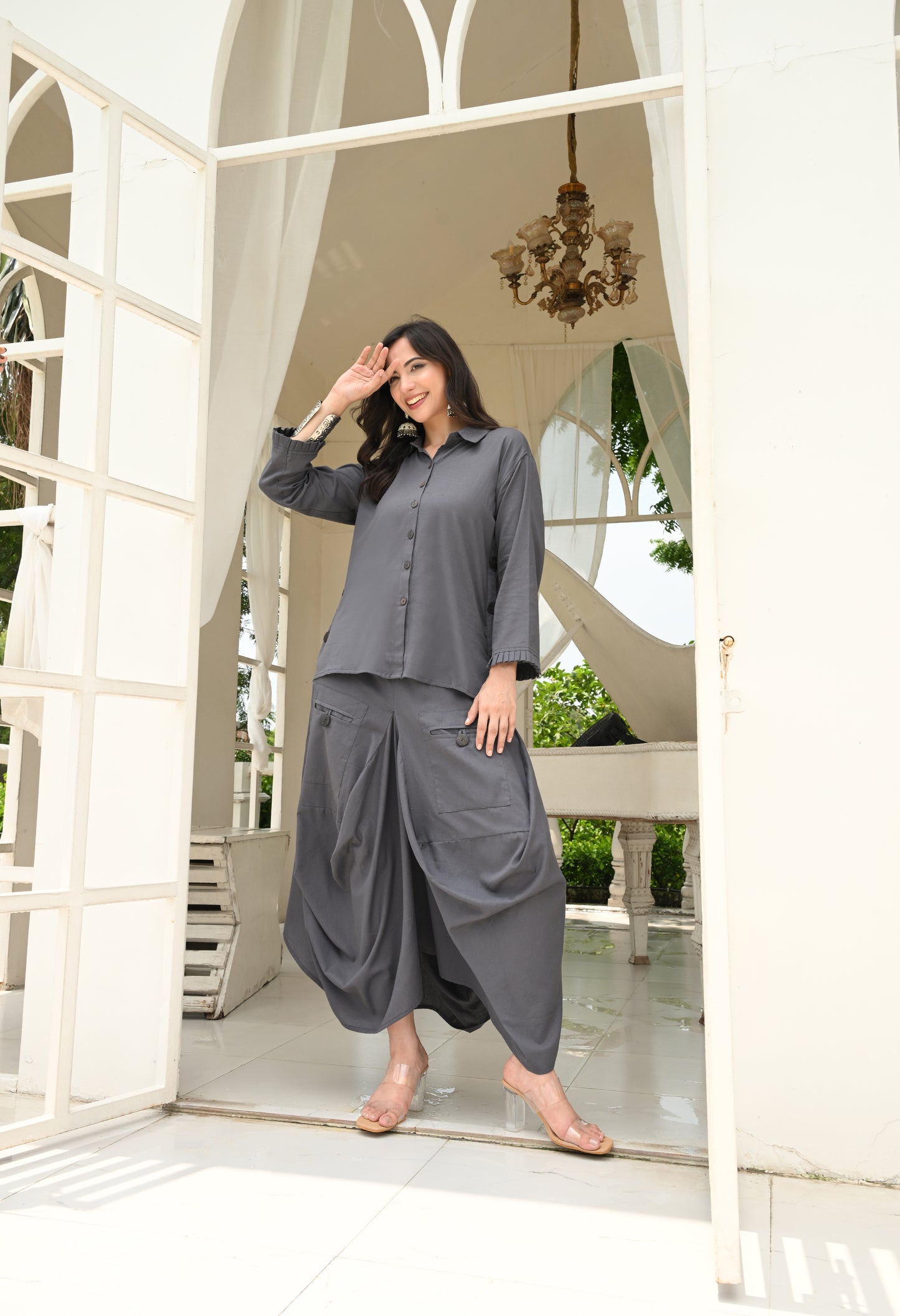 Slate Grey Drape Skirt Set
