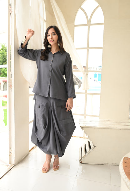 Slate Grey Drape Skirt Set
