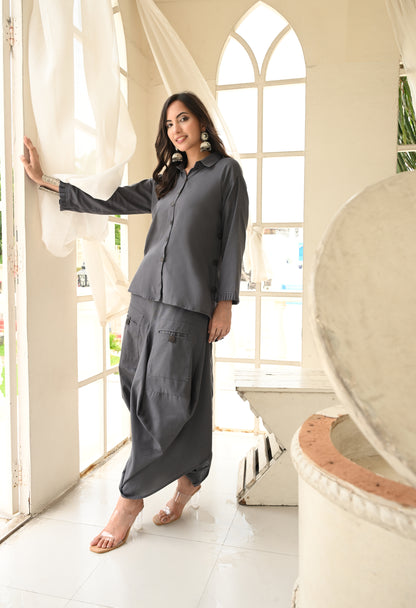 Slate Grey Drape Skirt Set