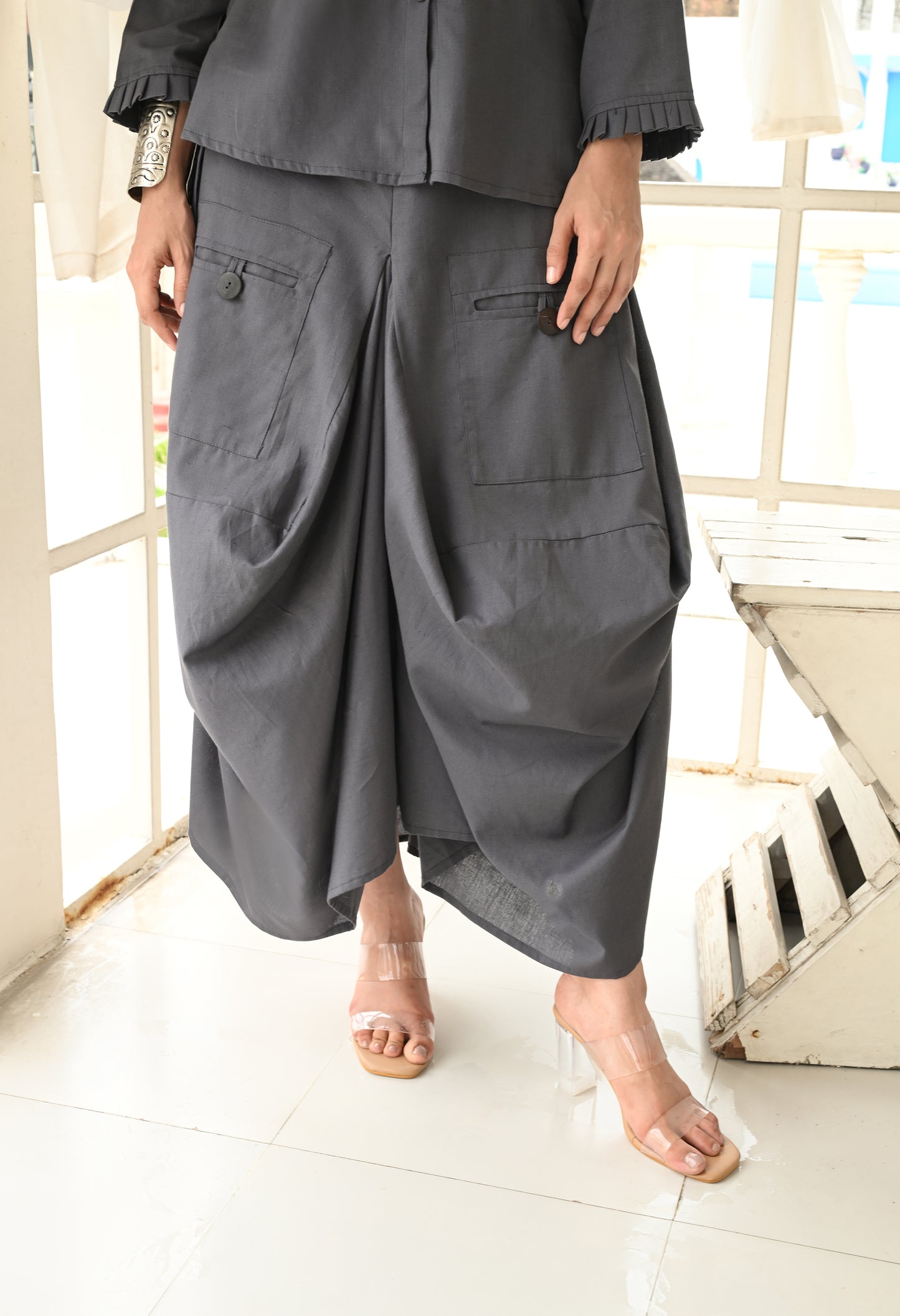 Slate Grey Drape Skirt Set