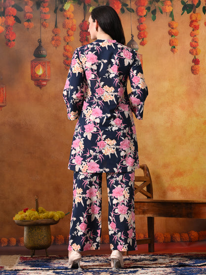 Navy & Pink Large Floral Print Cotton Co-ord Set