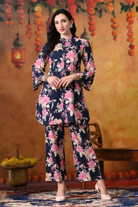 Navy & Pink Large Floral Print Cotton Co-ord Set