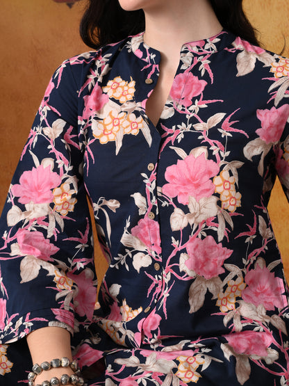 Navy & Pink Large Floral Print Cotton Co-ord Set