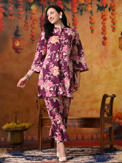 Plum & Pink Large Floral Print Cotton Co-ord Set