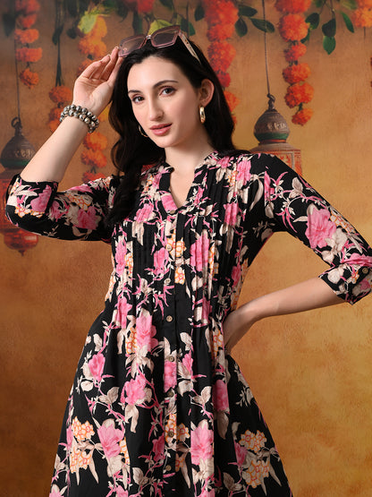 Black & Pink Floral Tunic & Pant Set
