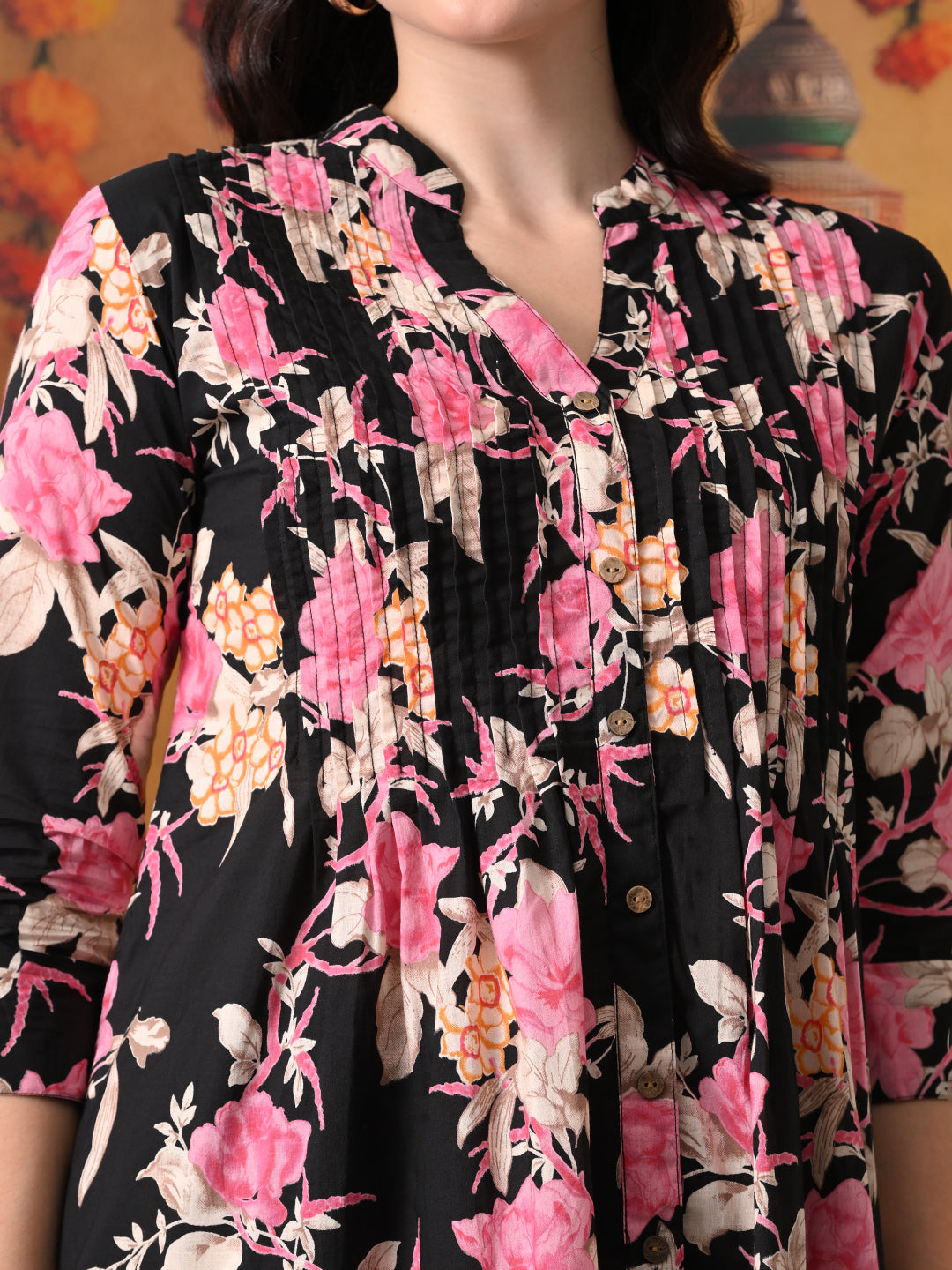 Black & Pink Floral Tunic & Pant Set