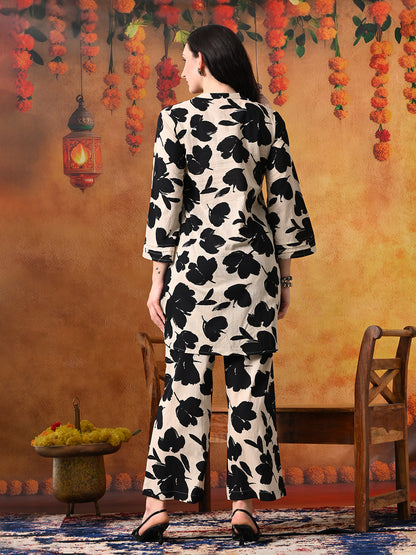 Black & Beige Bold Floral Print Cotton Co-ord Set