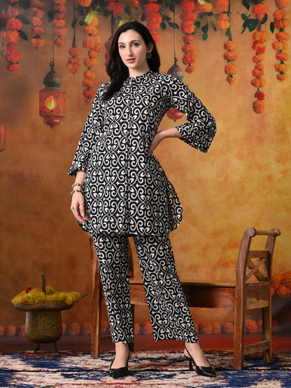 Black & White Swirl Print Cotton Co-ord Set