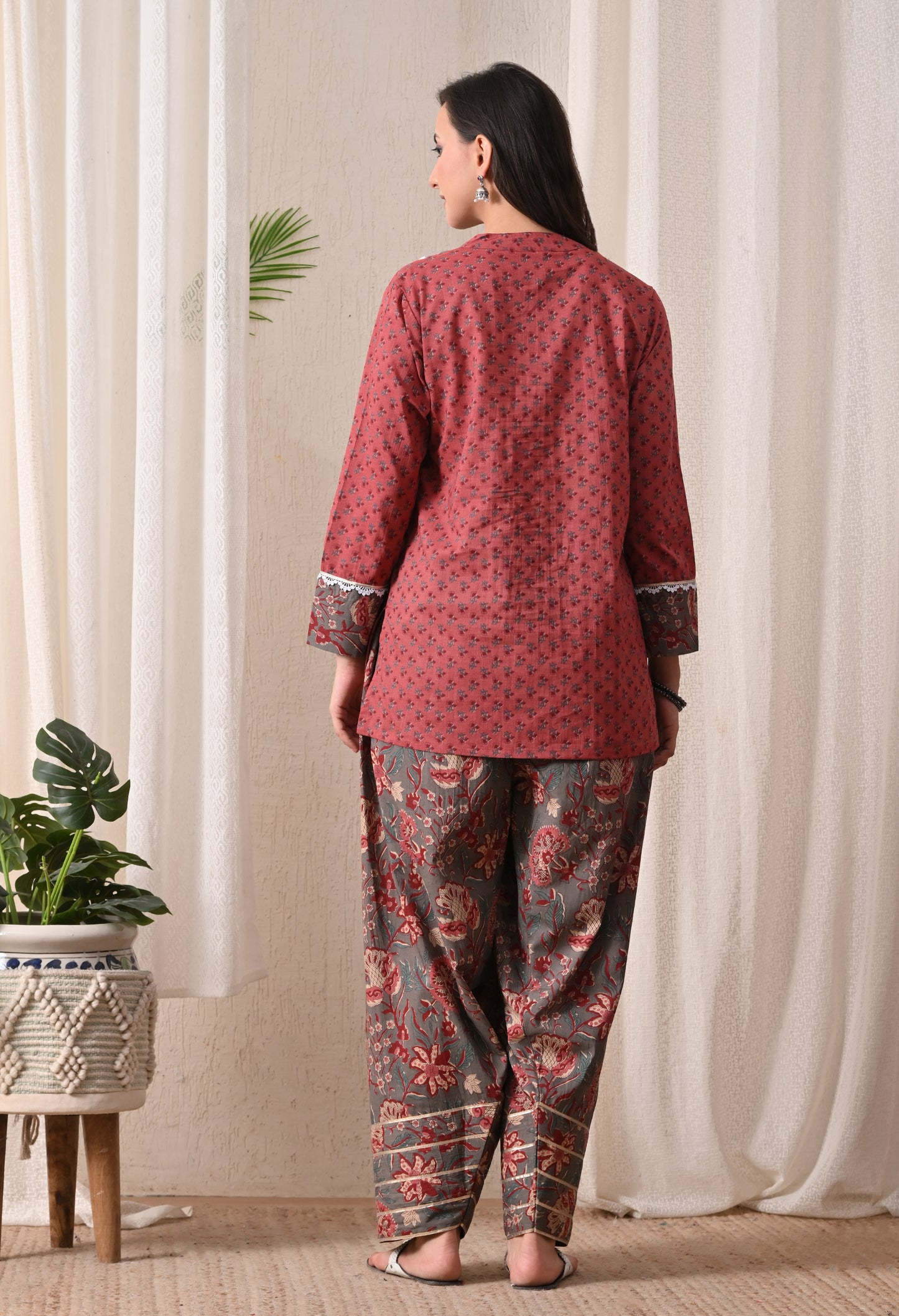 Rustic Rose & Charcoal Block Print Farshi Salwar Set