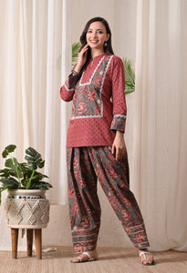 Rustic Rose & Charcoal Block Print Farshi Salwar Set