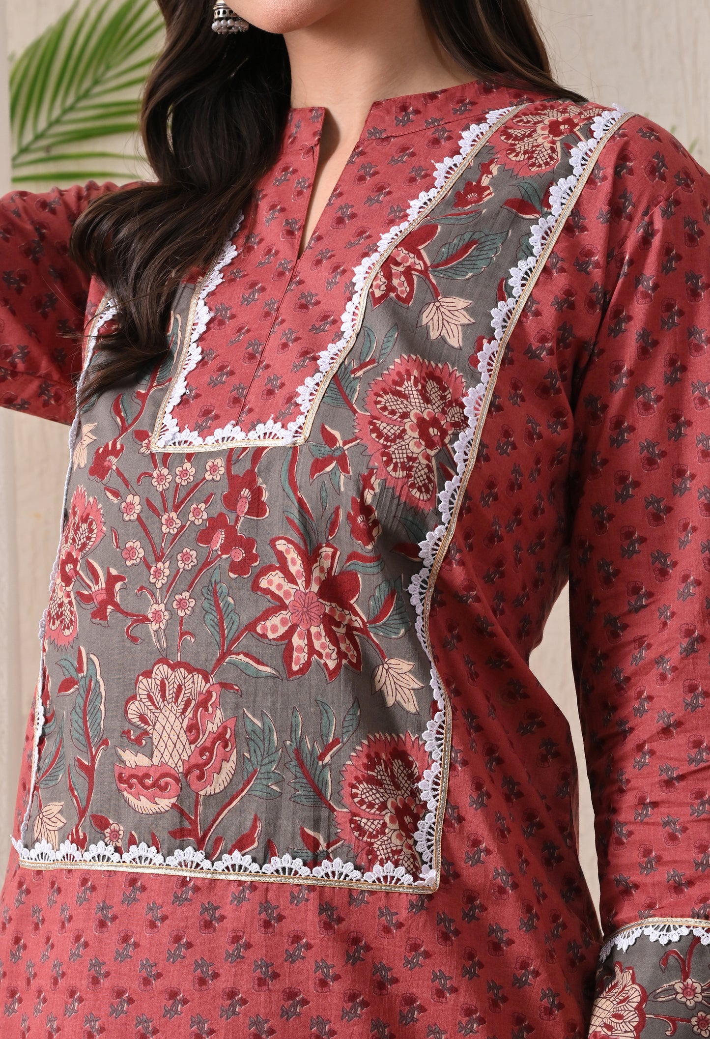 Rustic Rose & Charcoal Block Print Farshi Salwar Set