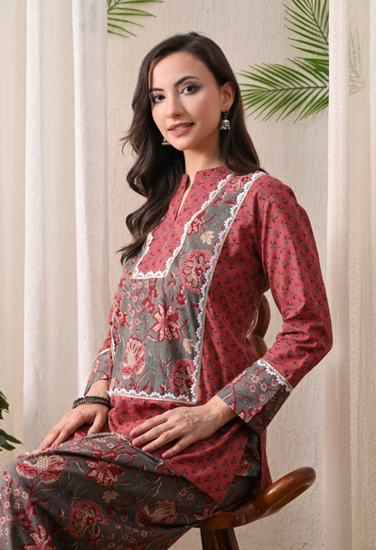 Rustic Rose & Charcoal Block Print Farshi Salwar Set