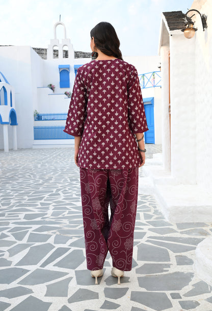 Wine Purple Floral Hand-Block Cotton Co-ord Set – Farshi Salwar Ethnic Wear