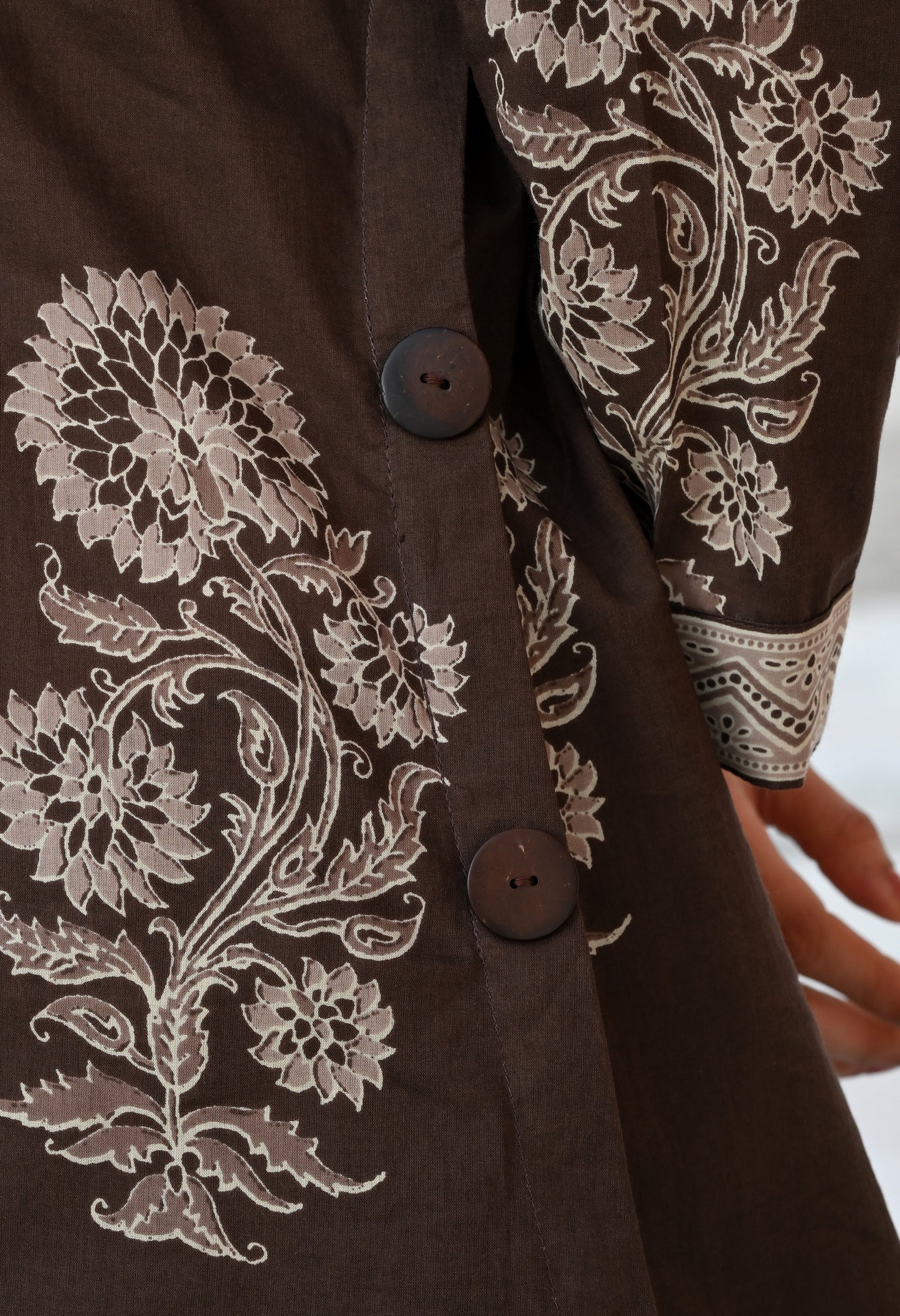 Mouse Brown Floral Hand-Block Shirt & Striped Utility Dhoti Co-ord Set