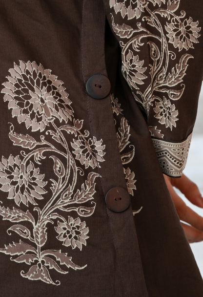 Mouse Brown Floral Hand-Block Shirt & Striped Utility Dhoti Co-ord Set