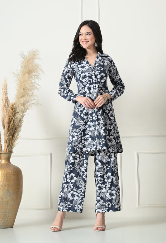 Midnight Bloom Rayon Co-ord Set