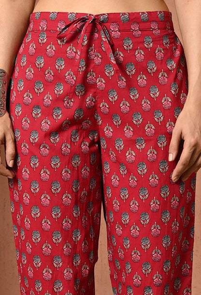 Crimson Rose Cotton Suit Set