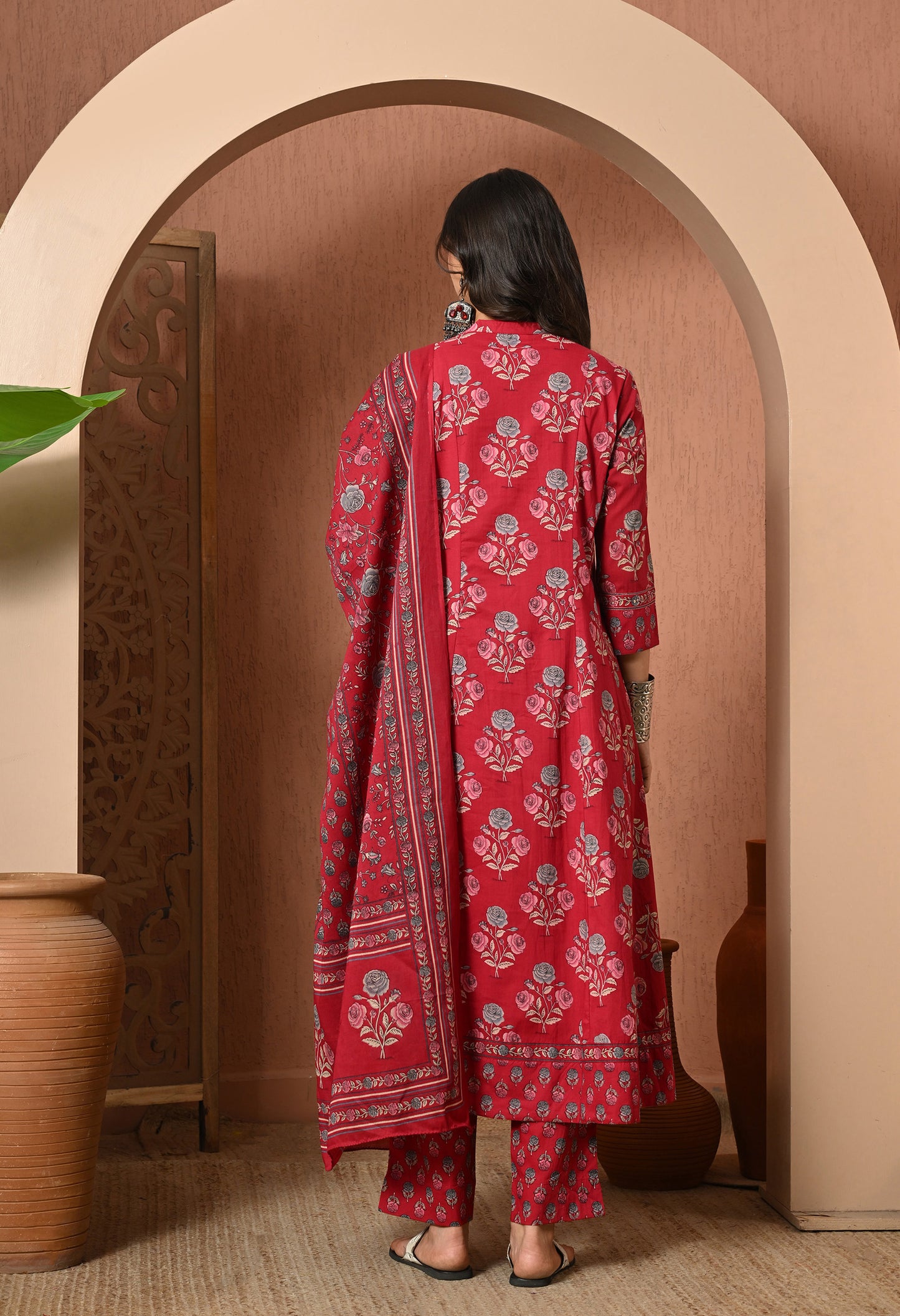 Crimson Rose Cotton Suit Set