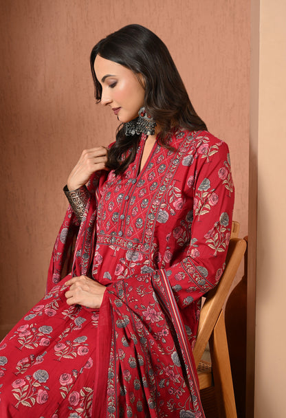 Crimson Rose Cotton Suit Set