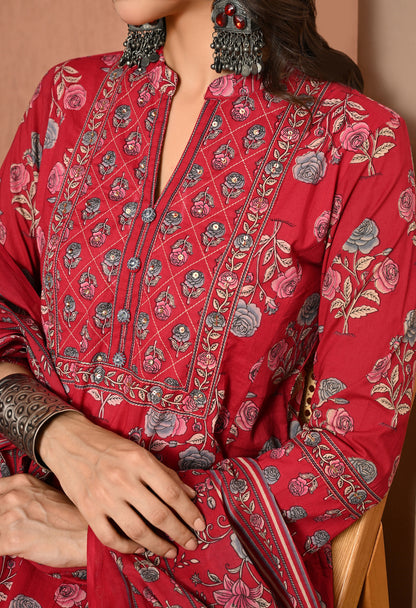 Crimson Rose Cotton Suit Set