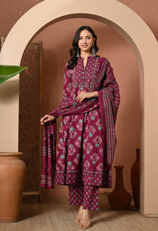 Mulberry Bloom Cotton Suit Set