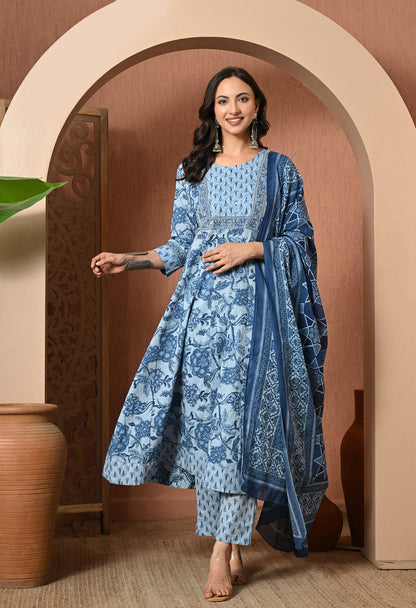 Indigo Breeze Cotton Suit Set