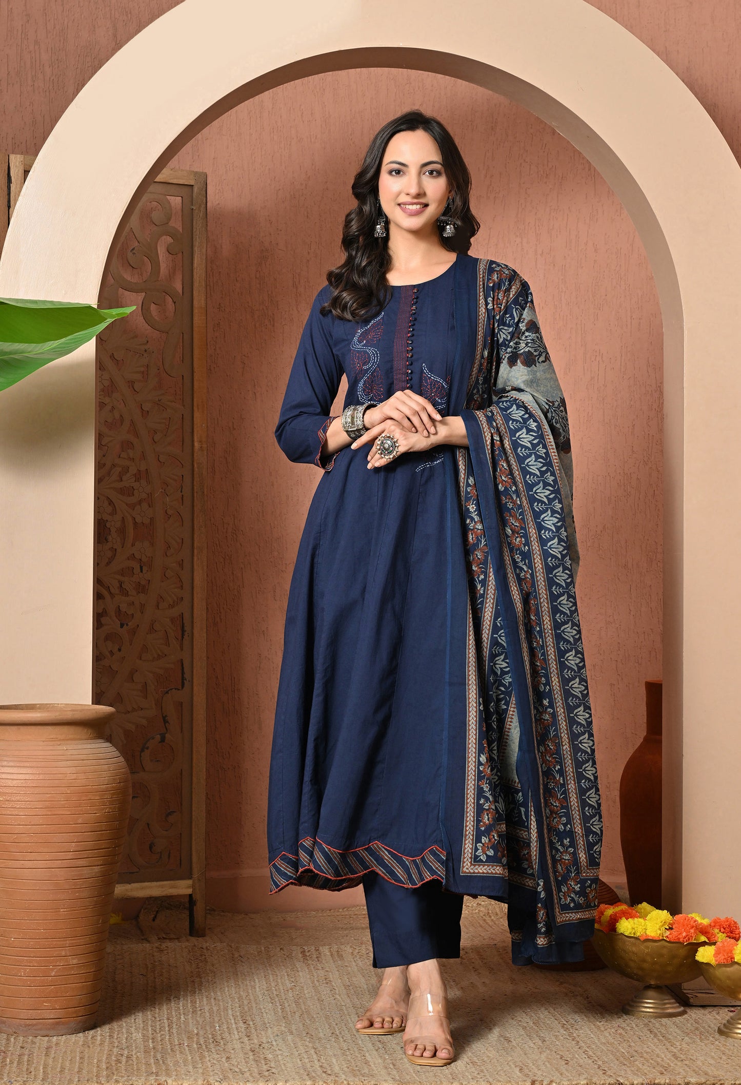 Midnight Bloom Cotton Suit Set