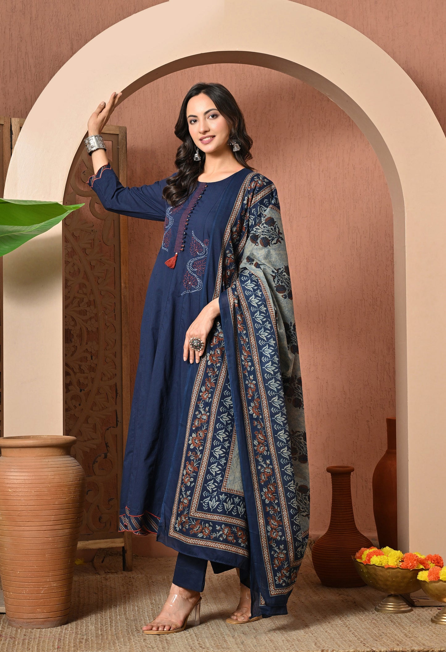 Midnight Bloom Cotton Suit Set