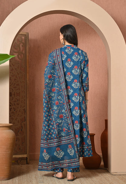 Blue Rose Cotton Suit Set