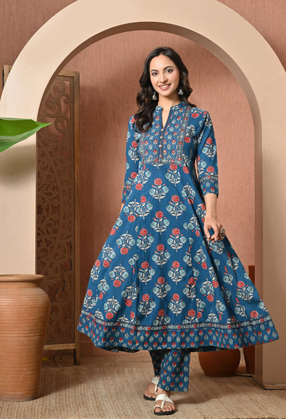 Blue Rose Cotton Suit Set