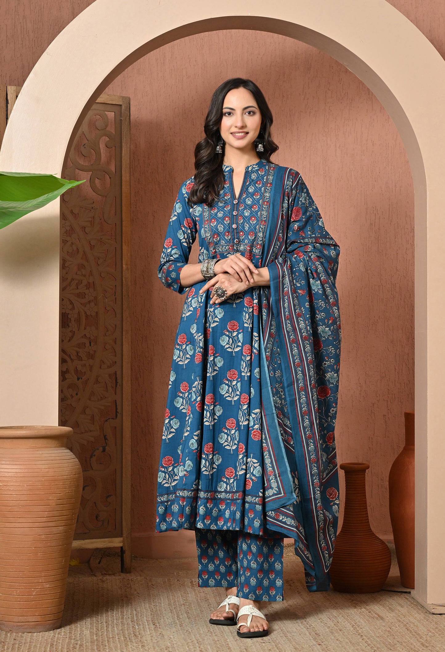 Blue Rose Cotton Suit Set
