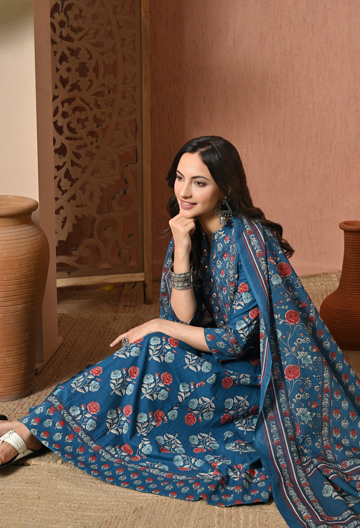 Blue Rose Cotton Suit Set