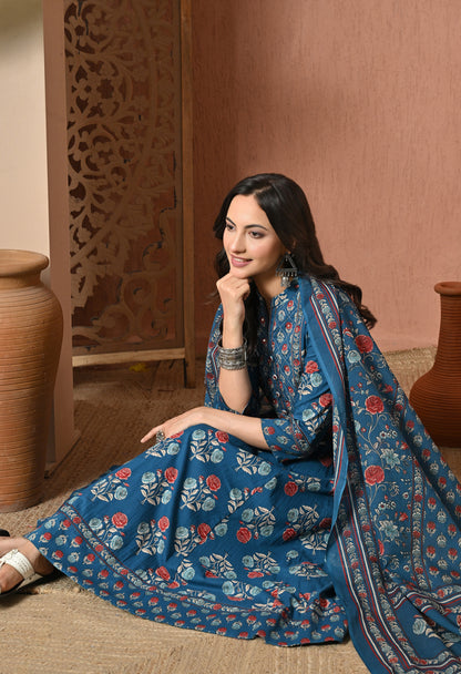 Blue Rose Cotton Suit Set
