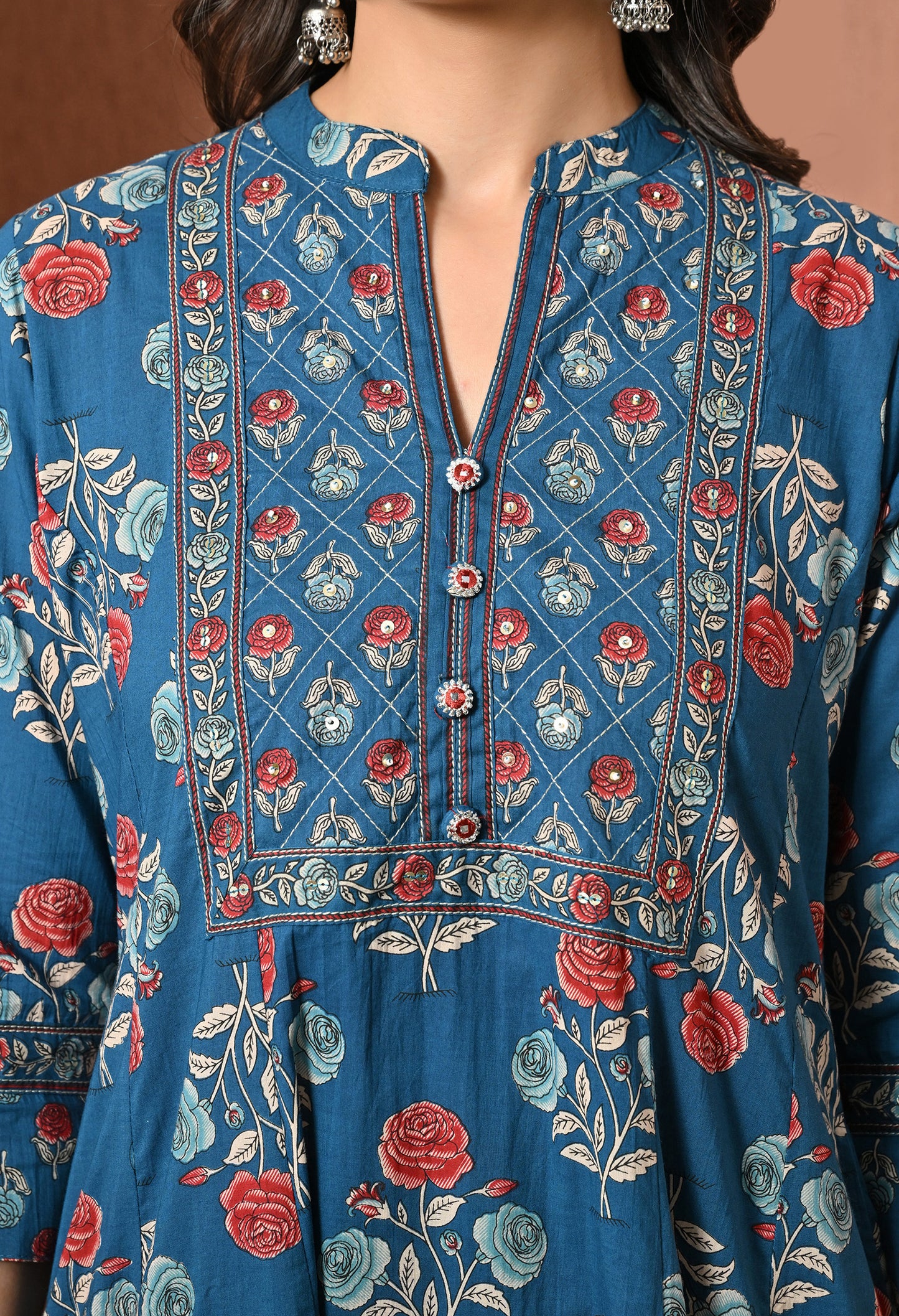 Blue Rose Cotton Suit Set