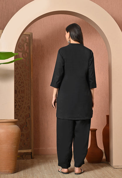 Classic Black Soft Cotton Co-ord Set