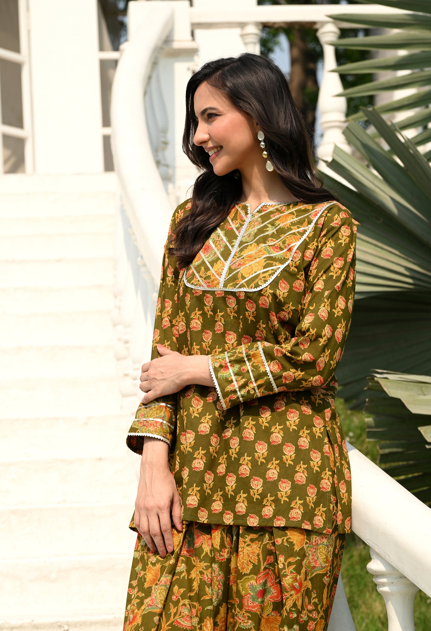 Olive Green Floral Hand-Block Cotton Co-ord Set – Farshi Salwar Ethnic Wear