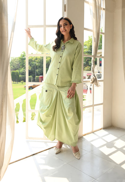 Sukoon Drape Skirt Co-ord Set – Sage Green