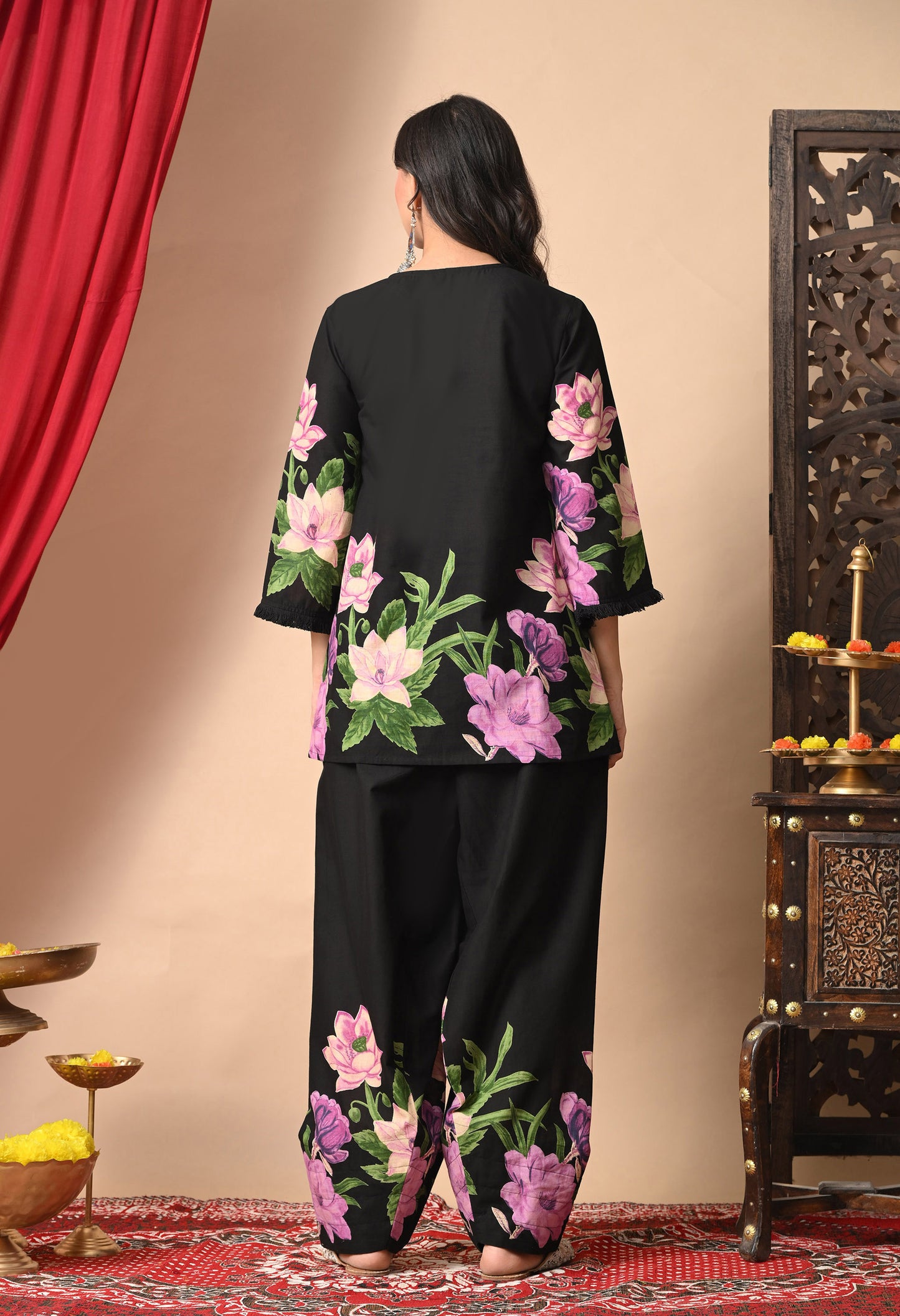 Noor Black Lotus Print Farshi Salwar Set