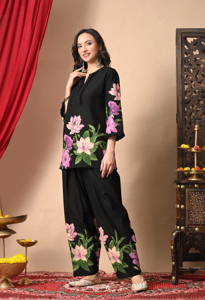 Noor Black Lotus Print Farshi Salwar Set
