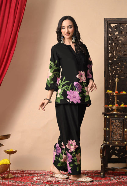 Noor Black Lotus Print Farshi Salwar Set