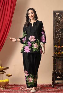 Noor Black Lotus Print Farshi Salwar Set
