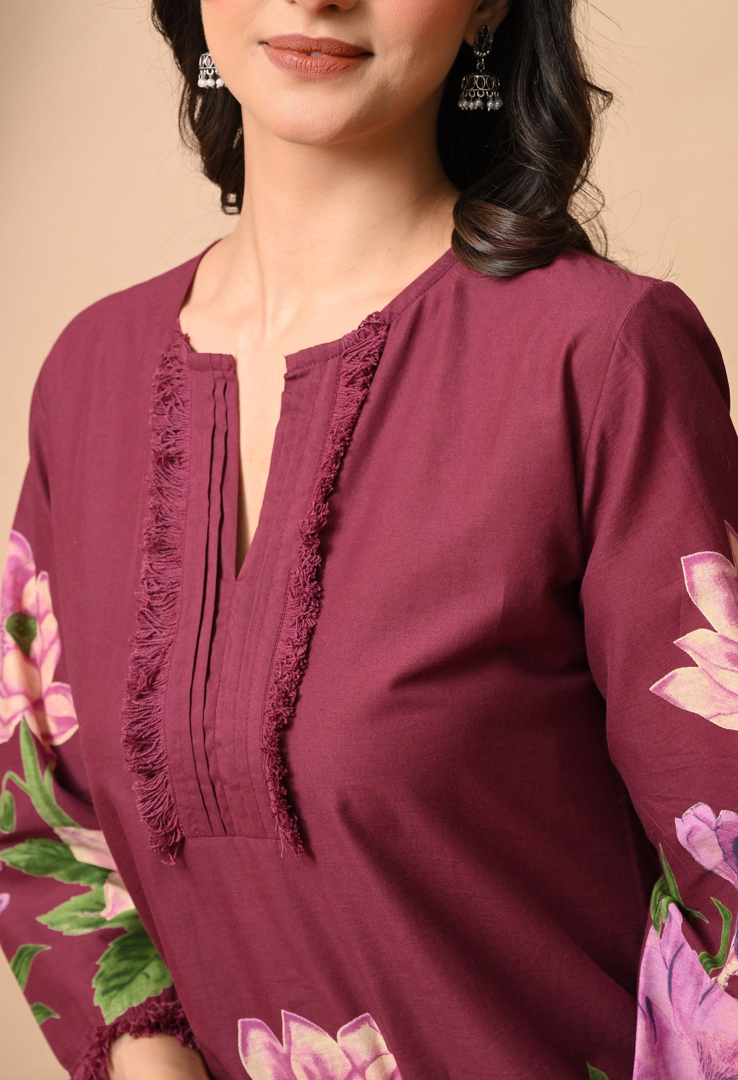 Noor Wine Lotus Print Farshi Salwar Set