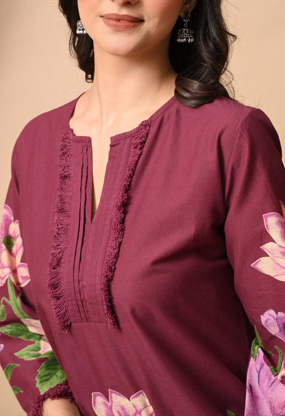 Noor Wine Lotus Print Farshi Salwar Set