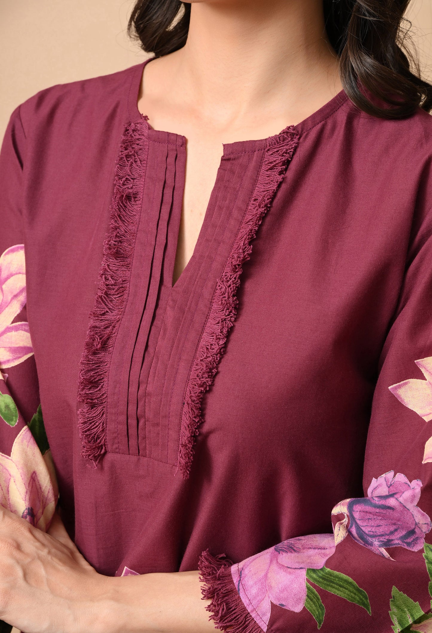 Noor Wine Lotus Print Farshi Salwar Set